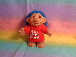 Vintage 1986 Dam Troll Doll Blue Hair Ski Bum Red Outfit - As Is - $7.86