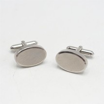 Vintage Silver Tone Oval Cuff Links Pair Mid Century - $14.84
