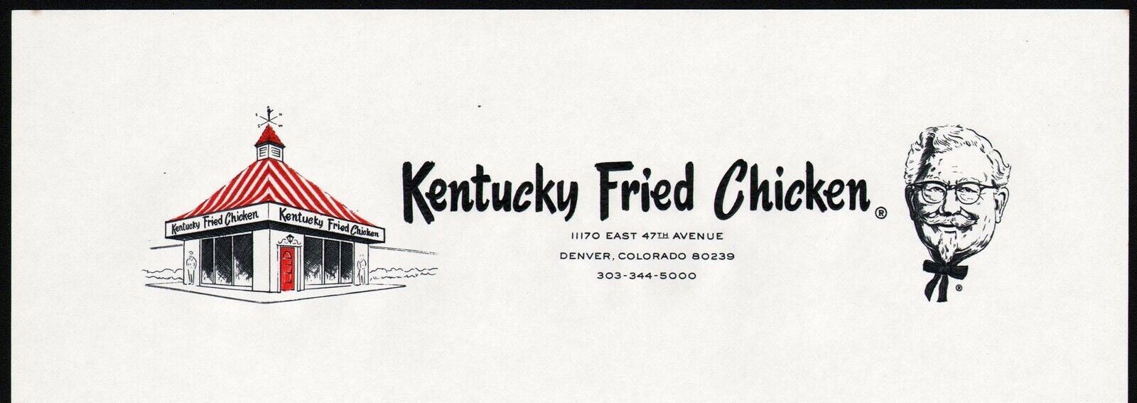 Vintage letterhead KFC KENTUCKY FRIED CHICKEN restaurant Colonel pic
