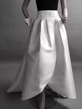 WHITE Pleated Taffeta Skirt A-line White Slit Wedding Party Guest Skirt Outfit  image 5