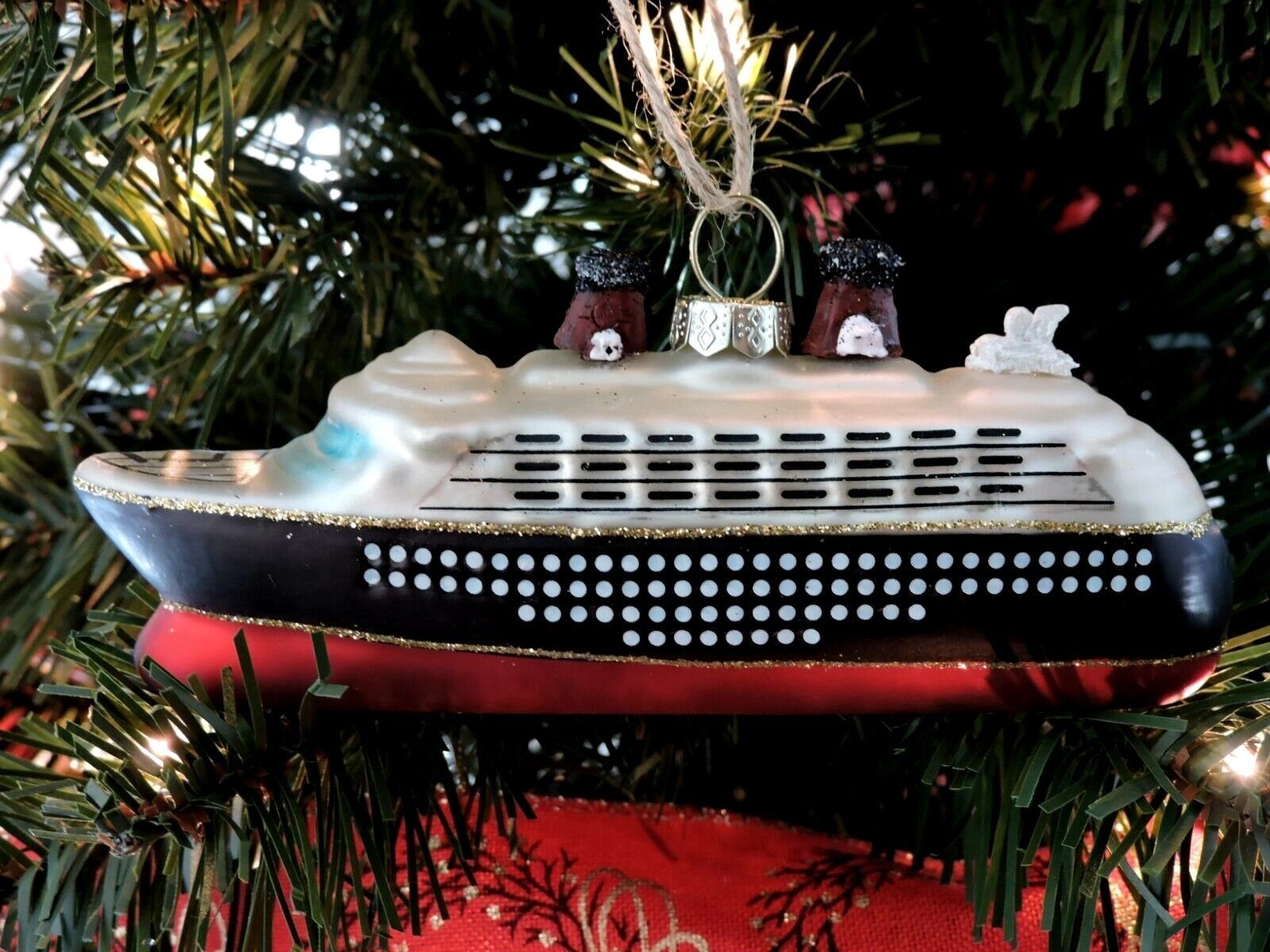 Pottery Barn Cruise Ship Christmas Ornament Glass Travel Nautical Boat Gift Idea - $21.99
