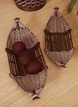 Oval Bamboo Baskets Set of 2 Rattan Large 28" and 24" Long Serving Trays Display image 2