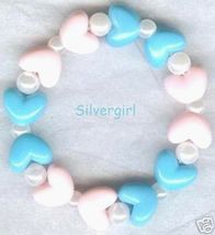 Childs Kids Hearts Delight Beaded Stretch Bracelets Blue Pink Heart - $8.99