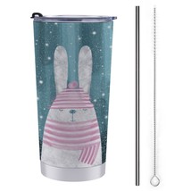 Mondxflaur Rabbit Animal Steel Thermal Mug Thermos with Straw for Coffee - $20.98