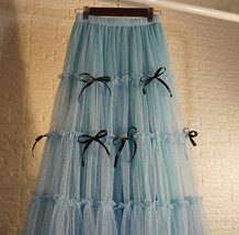 Layered Tulle Skirt Outfit w. Bow Festival Long Tulle Skirt Yellow Blue Wine-red image 6
