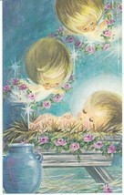 Vintage Christmas Card Angels Jesus Gibson Christmas Gems Unused with En... - $7.91