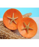 Vintage Starfish Tropical Earrings Round Tangerine Orange Clip-Ons - $16.95