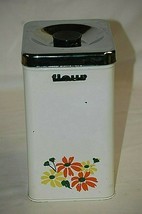 Old Vintage Flour Metal Kitchen Canister Orange &amp; Yellow Daisies MCM Canada - $19.79