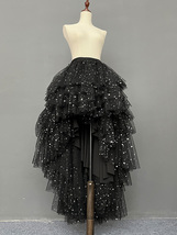 BLACK Sparkly High-low Tulle Skirt Outfit Wedding Party Layered Tulle Skirts 