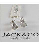 925 RHODIUM SILVER JACK&amp;CO EARRINGS WITH HEART WITH CUBIC ZIRCONIA MADE ... - $31.50