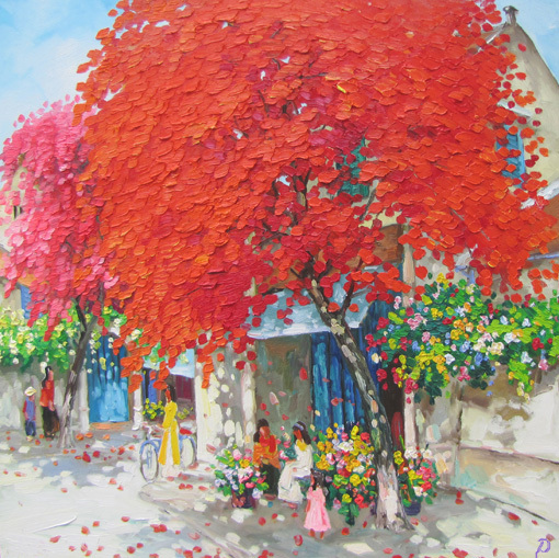 Noon in summer 2, Vietnamese hand painted oil painting - Art