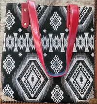 Tapestry and Leather Tote Bag Black & White Graphic!  NEW image 2