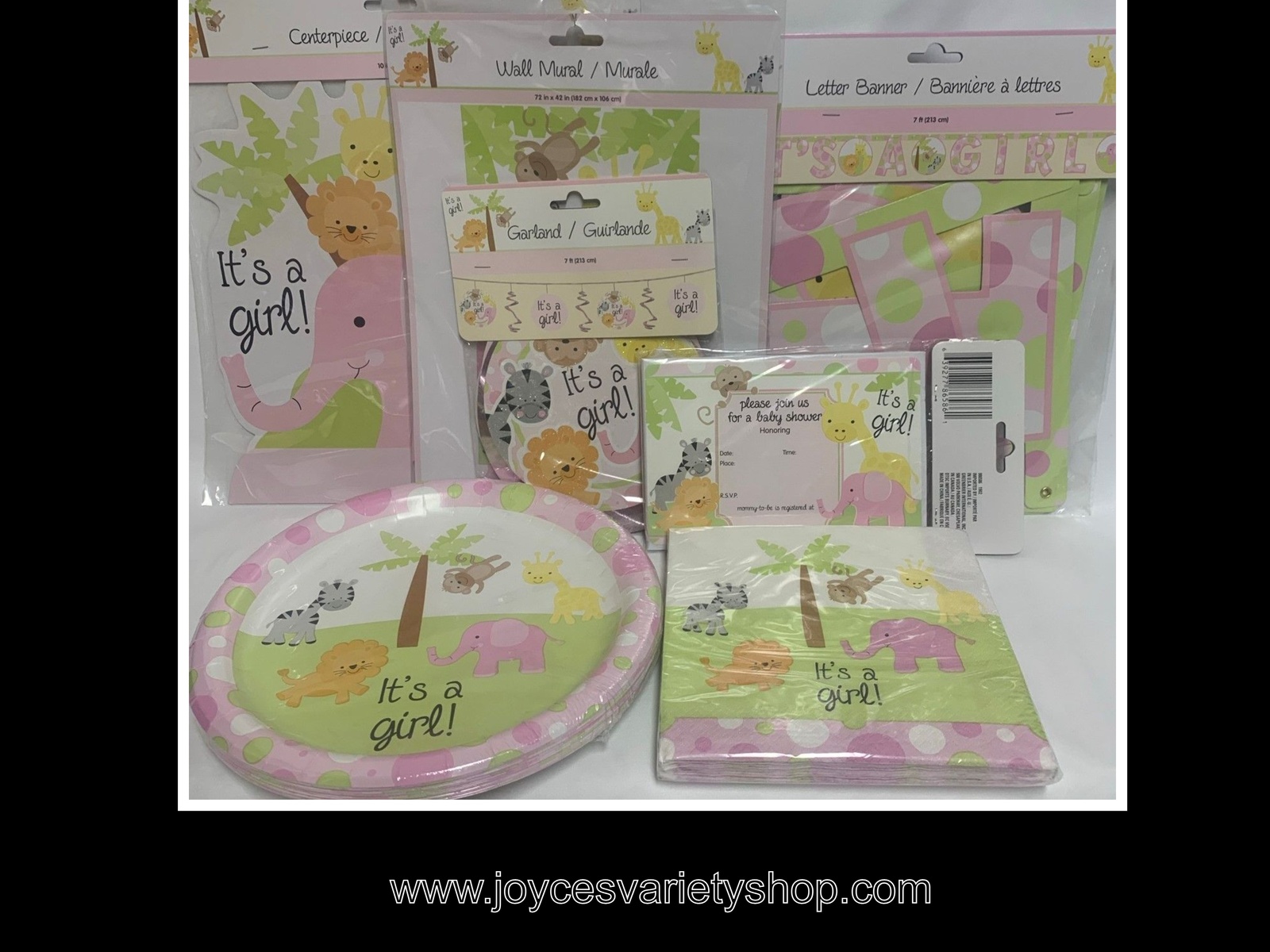 Primary image for Baby Girl Decor Party Pk (7) Plates Napkins Swirls Invites Centerpiece Mural +