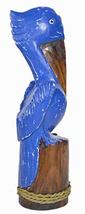 14" Blue Hand Carved Nautical Wood Pelican Statue Carving Sculpture Art - $19.74