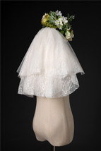 Ivory Shoulder Length Wedding Bridal Veils Layer Floral Lace Tulle Bridal Veils  image 4
