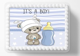 Baby Boy Blue Teddy bear Themed Baby Shower Birthday Edible Image Edible... - $16.47
