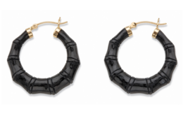 GENUINE BLACK JADE BAMBOO EARRINGS SOLID 14K YELLOW GOLD - $379.99