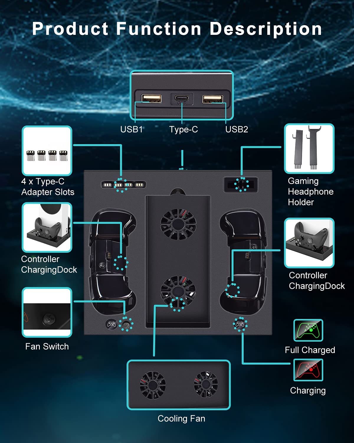  Charging Stand for Xbox Series S Console,Powerful Cooling Fan  Dual Wireless Controller Charger Station Dock with 2 x 1400mAh Rechargeable  Batteries Packs,Headset Holder for Xbox Series S,White : Video Games