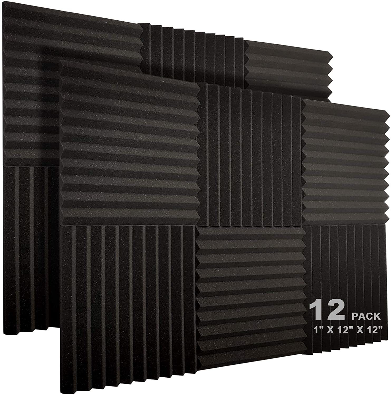 Soundproofing Acoustic Studio Foam - Wedge Style Panels 12x12x2 Tiles - 4 Pack - DIY
