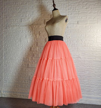 Red Tiered Tulle Skirt Full Long Red Party Skirt High Waisted Holiday Plus Size image 15