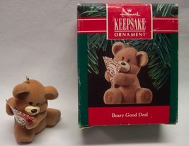 Hallmark Keepsake "Beary Good Deal" Bear W/ Cards 2" Christmas Ornament 1990 - $14.85