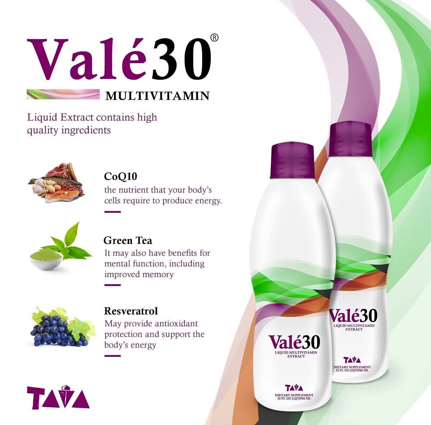 2 TAVA VALE30 VALE 30 LIQUID MULTIVITAMIN FAT LOSS CoQ10 GREEN TEA