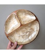 Vtg Wooden 3 Sectioned Bowl Platter Capiz Shell Inlay 8.5” - $34.60