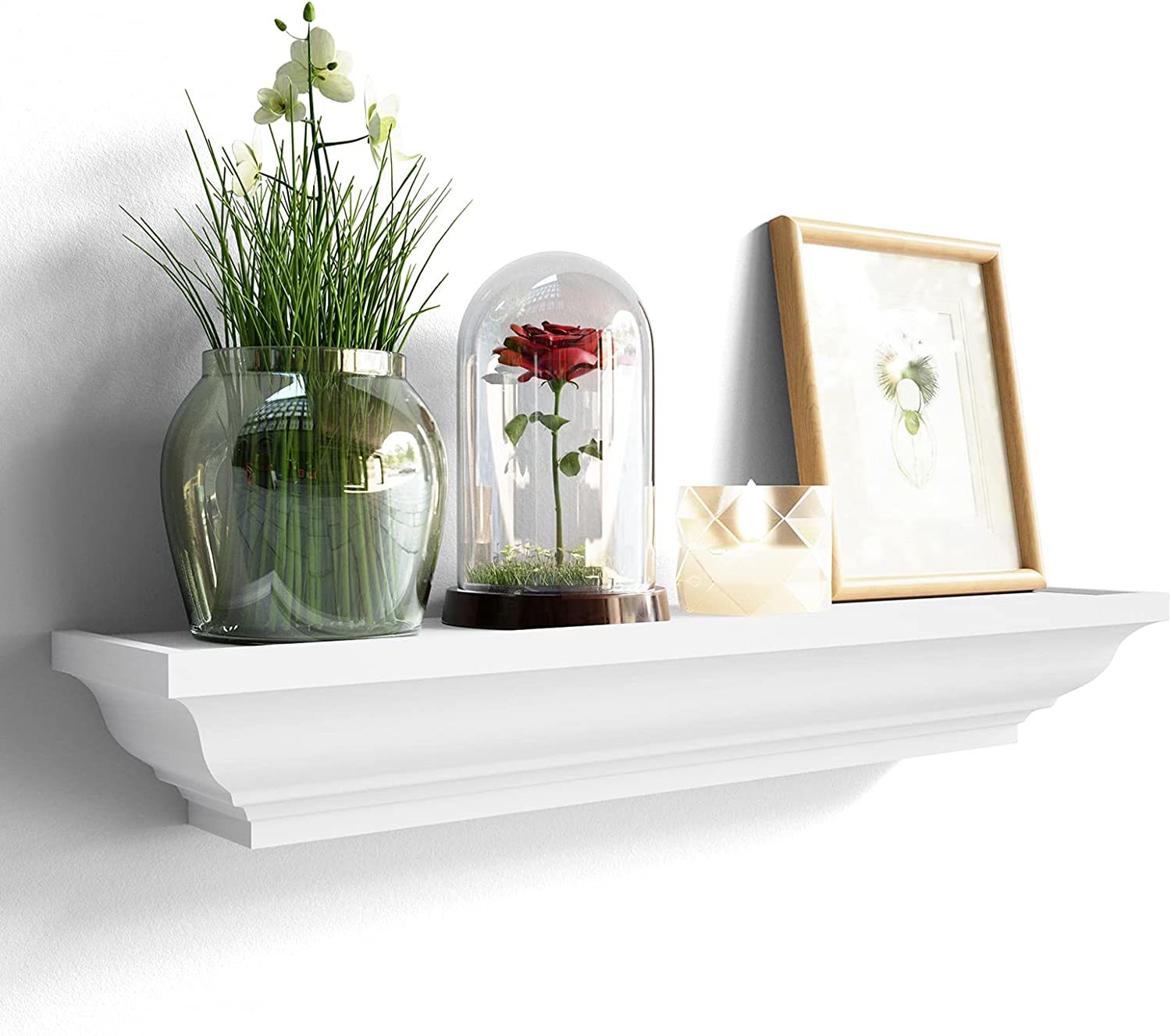 Sriwatana White Floating Shelves, Solid Wood Storage Wall Shelves Set