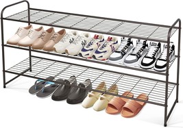 KEETDY 3-Tier Long Shoe Rack for Closet Metal Shoe Organizer for Entryway,  Wide Stackable Shoe Storage Shelf with Sturdy Wire Grid for Closet Floor