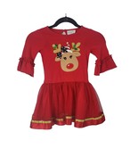 Emily Rose Christmas Reindeer Dress Girls 4 Red Key Hole Back Pullover - $13.36