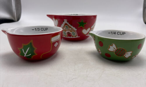 Holiday Time Nesting Measuring Cup Set Of 4 Ceramic Christmas, Gingerbread