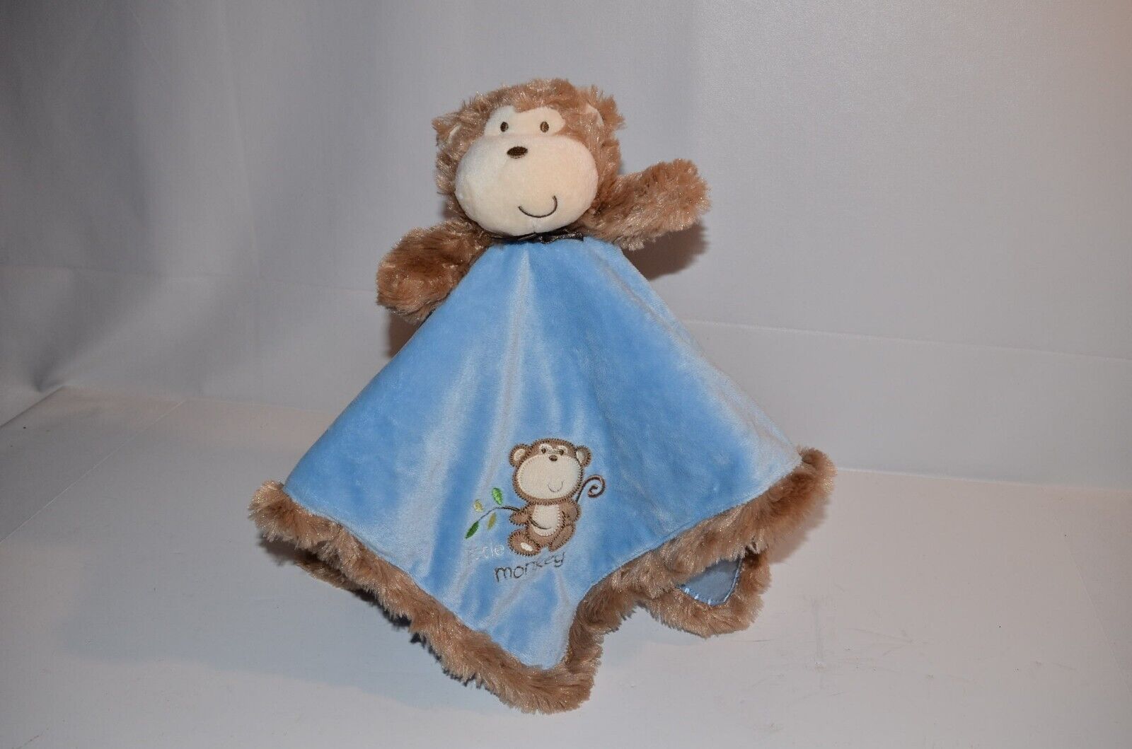 Baby Starters Little Monkey Blue Plush Satin Back Blanket Lovey rattle - $15.35