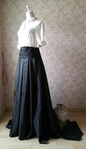 Black High low Maxi Pleated Taffeta Skirt Ball Prom Skirt Outfit Plus Size image 2