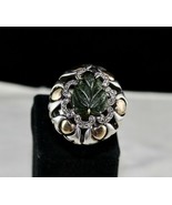 Antique Green Tourmaline Carved Diamond 18k Gold Silver Cocktail Victori... - $541.50