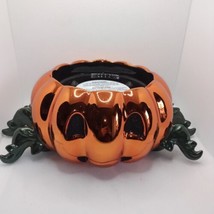 Bath and Body Works 2022 Halloween Pumpkin Spider Pedestal 3 Wick Candle Holder - $60.00