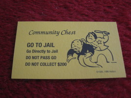 2004 Monopoly Board Game Piece: Go To Jail Community Chest Card - $1.00