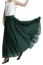 DARK GREEN Chiffon Skirt Plus Size Full Long Chiffon Skirt Beach Skirt