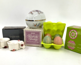 Avon Butterfly Fantasy Porcelain Trinket Box Egg 22K Gold Trim W/EXTRAS Spring - $18.40