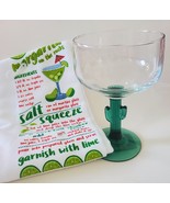 Margarita Glass and Kitchen Towel, Green Cactus Stem 16oz Drinks Recipe ... - $12.99