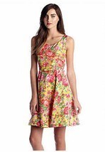 NEW JANE SUMMERS YELLOW PINK SILK FLORAL FLARE DRESS SIZE 12 $358 - $164.99