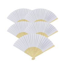 5pcs Green Paper Fans Lot of 5 Five Folding Hand Fan Pocket Purse Wedding  Bamboo