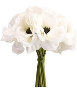 Silk White Anemone Bouquet Home Furnishing Decorative Flowers 3.9&quot; bloom... - $17.99