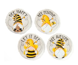 Bee Gnome Stepping Stone Wall Plaques Set 4 with Sentiments 9" Diameter Cement