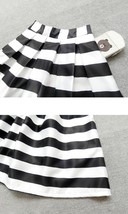 Women White Black Strip Pleated Midi Skirt A-line High Waist Pleated Plaid Skirt image 6