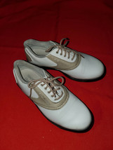 FootJoy GreenJoys Golf Shoes Womens Size 7.5W White Tan Saddle Soft Spike 48401 - $15.00