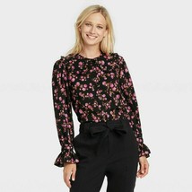 Women&#39;s Ruffle Long Sleeve Top - Who What Wear Black Floral M - $14.95