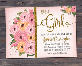 It&#39;s a Girl / Baby Shower Invitation / Watercolor Flowers Invitation - $7.99