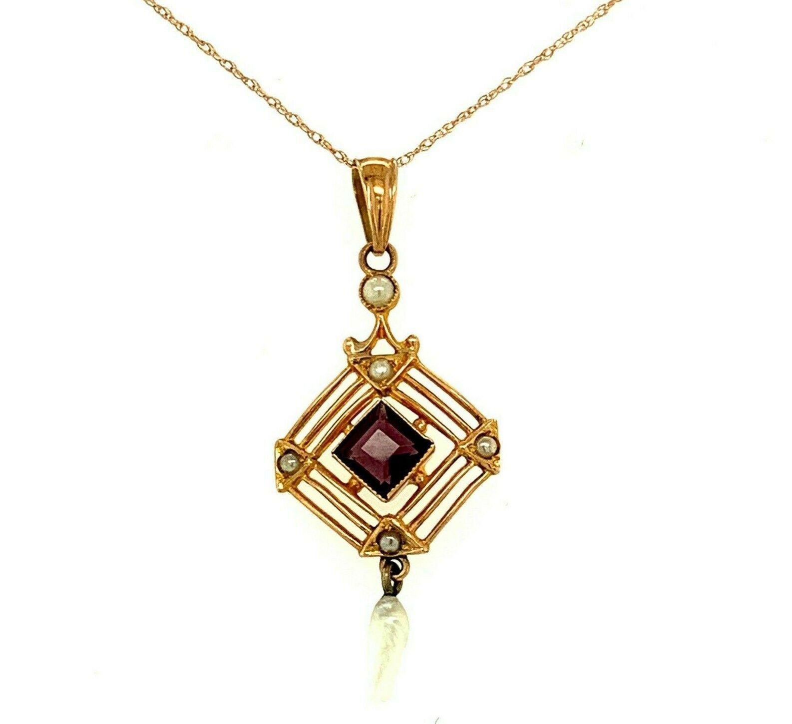 Primary image for 10k Yellow Gold Lavaliere Pendant with Purple Stone Seed Pearl (#J4787)