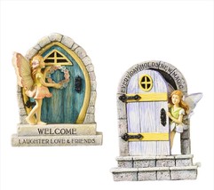 Fairy Door Statues Set of 2 Pixie 8" High Whimsical Fantasy Figurines Grey Blue