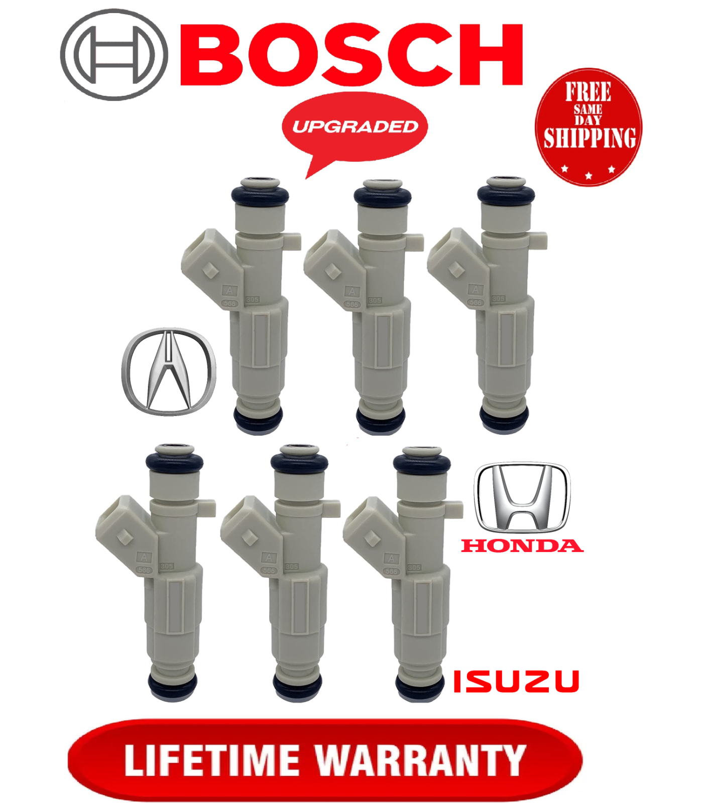 NEW UPGRADED OEM Bosch x6 4 hole 19LB Fuel Injectors for Honda Acura Isuzu 3.2L - $258.64